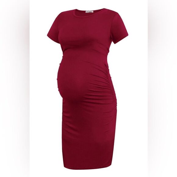 [NWT] Smallshow Summer Ruched Bodycon Maternity Dress - Red - Size XXL - Picture 1 of 8